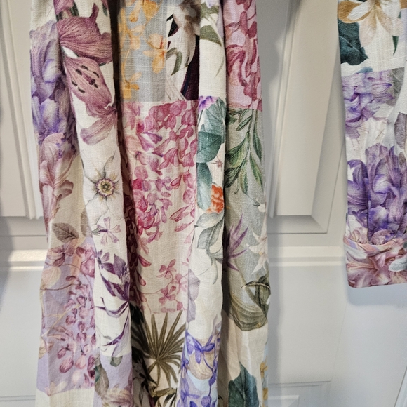 ZARA Floral Parrot Linen Mini Dress M Belted Long Sleeve Size M belt, NEW! - Picture 11 of 16